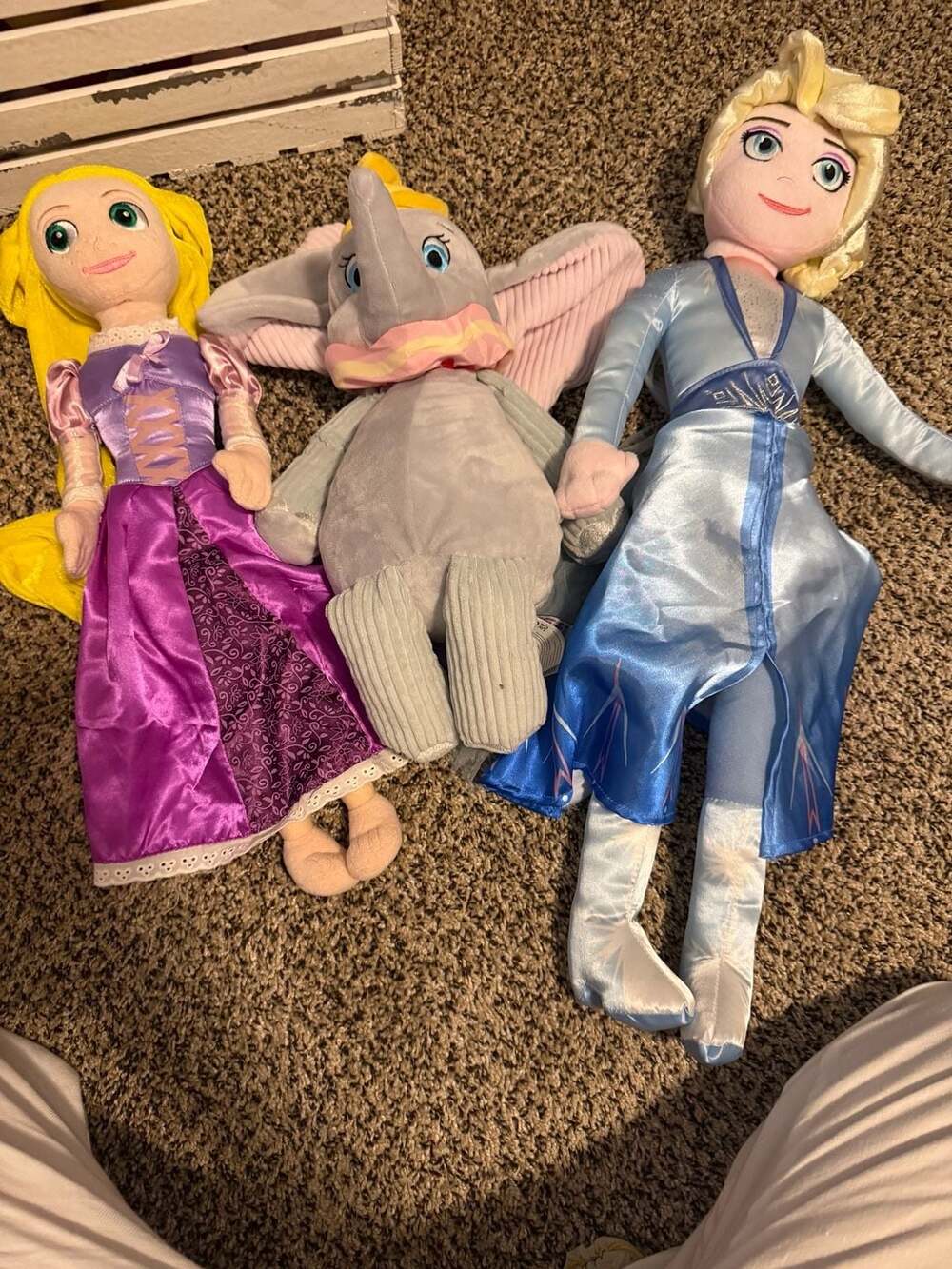 Lot of 3 Disney Plush Dolls Rapunzel Dumbo and Elsa